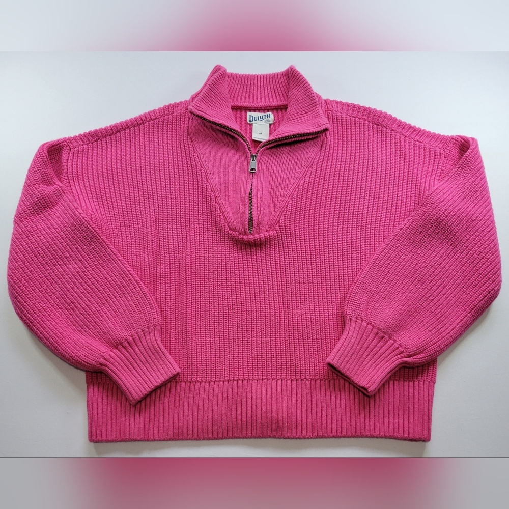Duluth Trading Women's Magenta Brigadier 1/4 Zip Heavy Knit Cozy Sweater